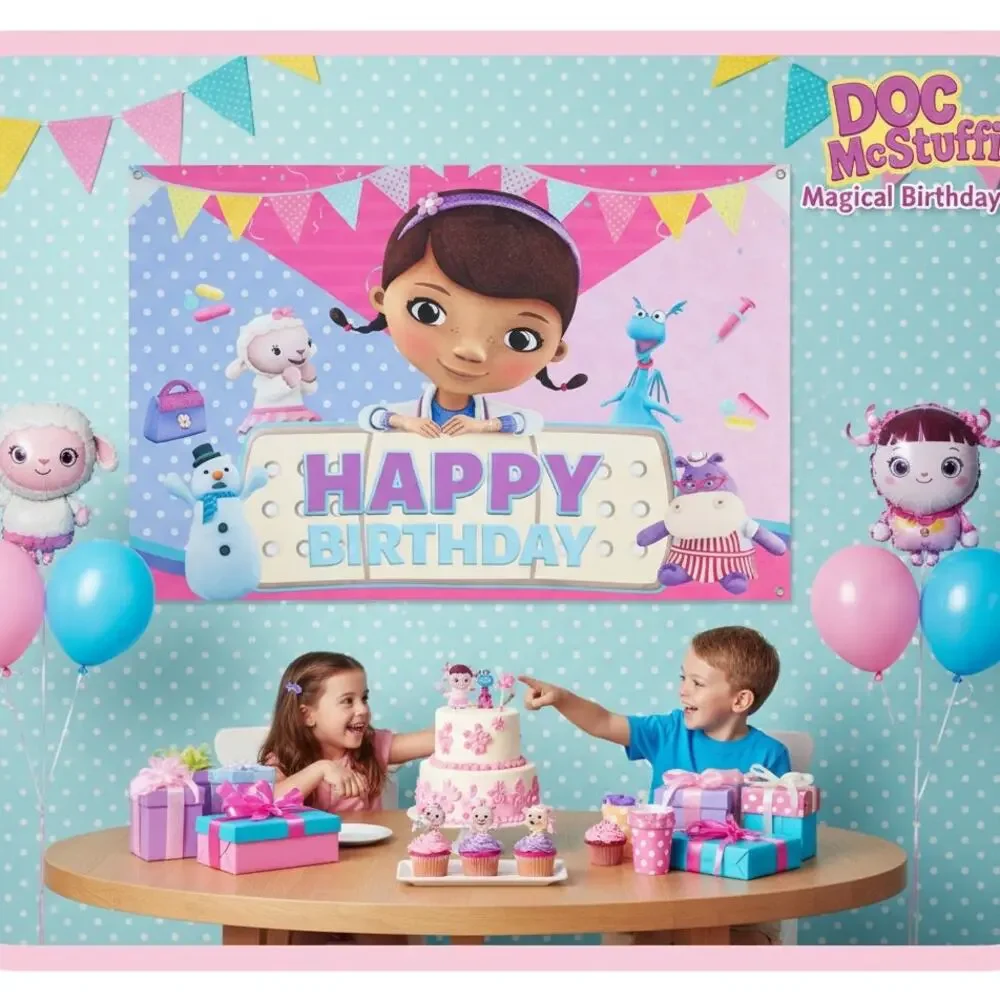 Disney Doc McStuffins Party Backdrop Birthday Decoration Play Room Banner 59x38